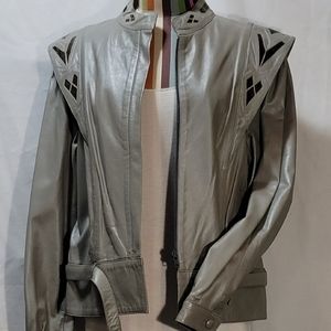 80's Jacket ZERIMAR Gray Leather w/Snakeskin Accents 80's Punk Jacket Jacket